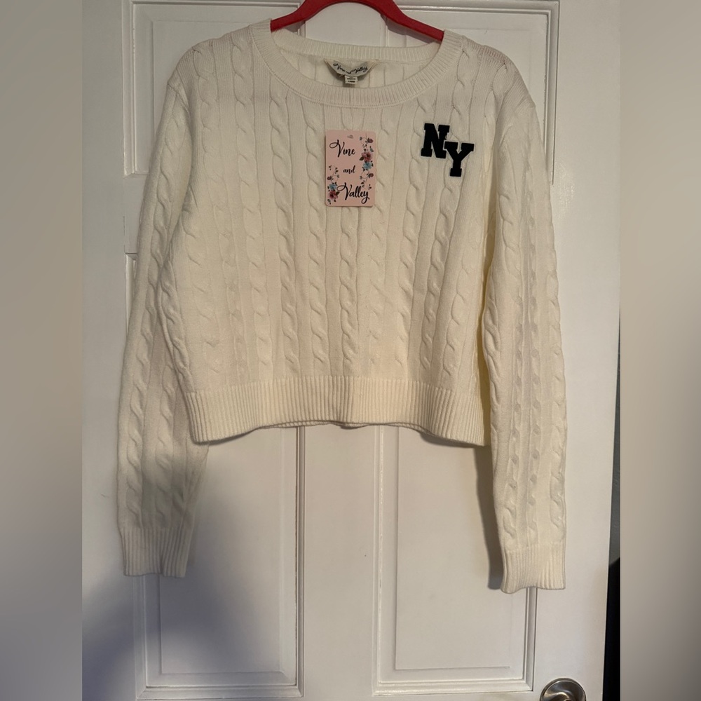 Cropped Cable-Knit Crewneck Sweater - Cream